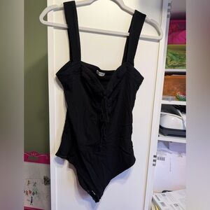Free People Black Lace-Up Bodysuit